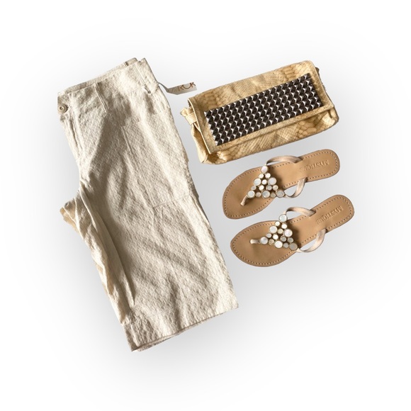 new La Rok ༄ Gold Lurex Thread Knit Dressy Cargo Bermuda Shorts ༄ Creamy White 8 - Picture 3 of 16